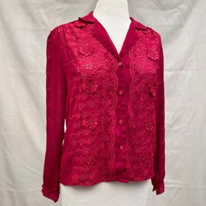 Semi Sheer Floral Appliqué Blouse